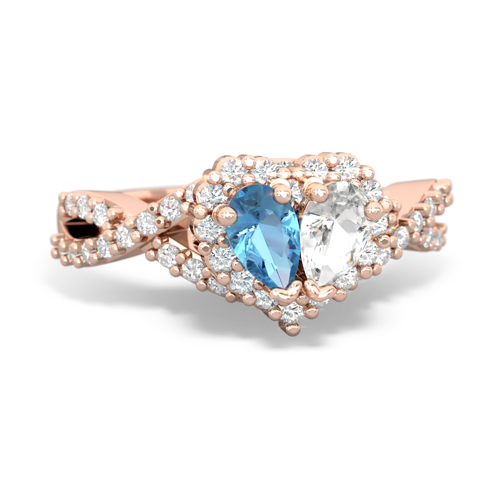 Blue Topaz Diamond Twist 'One Heart' 14K Rose Gold ring R2640HRT