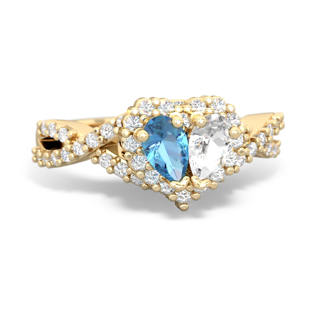 Blue Topaz Diamond Twist 'One Heart' 14K Yellow Gold ring R2640HRT