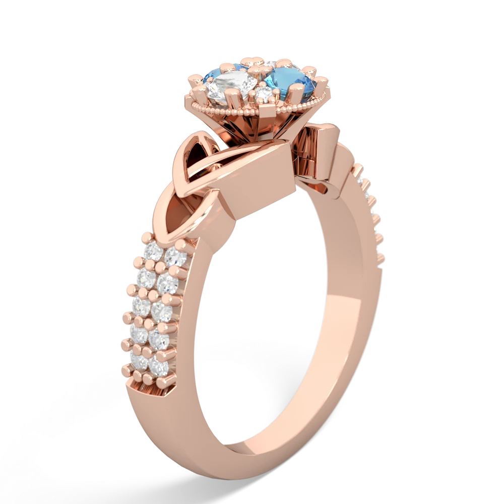 Blue Topaz Celtic Knot Cluster Engagement 14K Rose Gold ring R26443RD