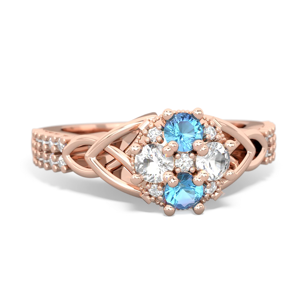 Blue Topaz Celtic Knot Cluster Engagement 14K Rose Gold ring R26443RD