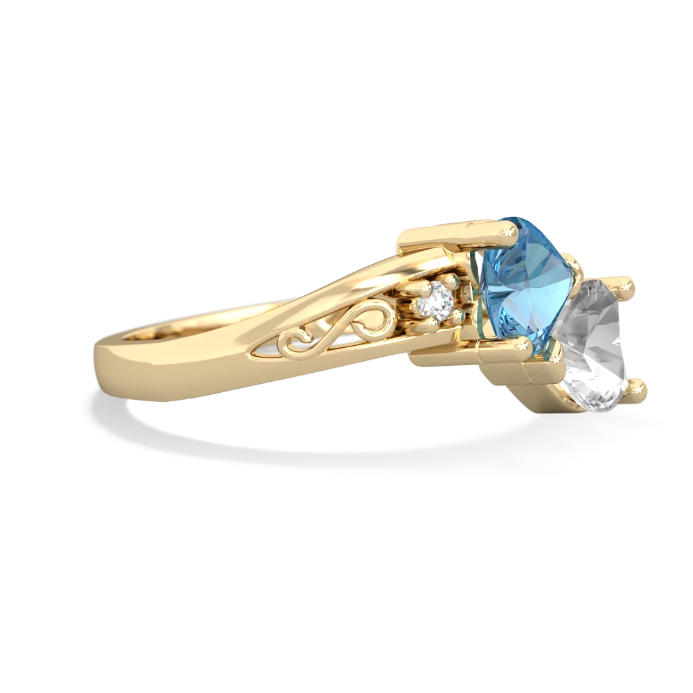 Blue Topaz Snuggling Hearts 14K Yellow Gold ring R2178