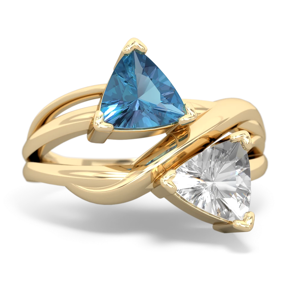 Blue Topaz Split Band Swirl 14K Yellow Gold ring R2341