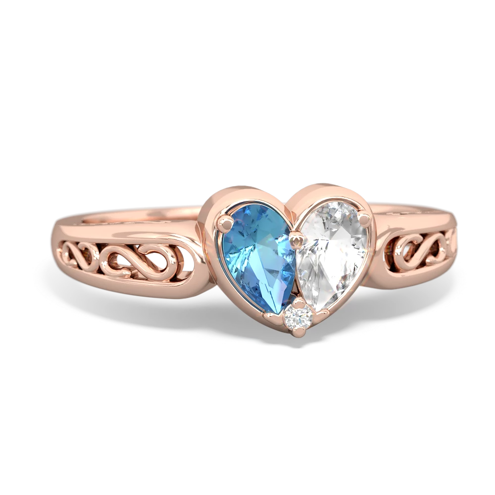 Blue Topaz Filligree 'One Heart' 14K Rose Gold ring R5070