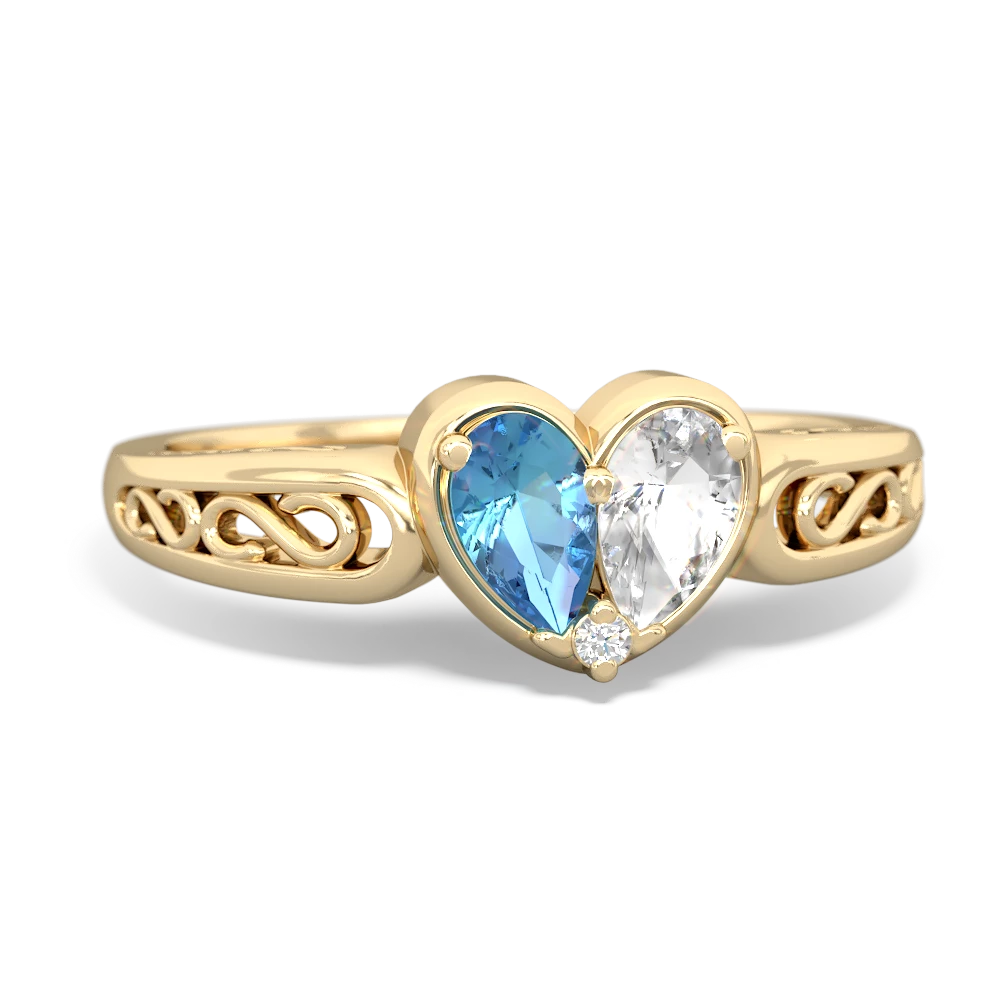 Blue Topaz Filligree 'One Heart' 14K Yellow Gold ring R5070