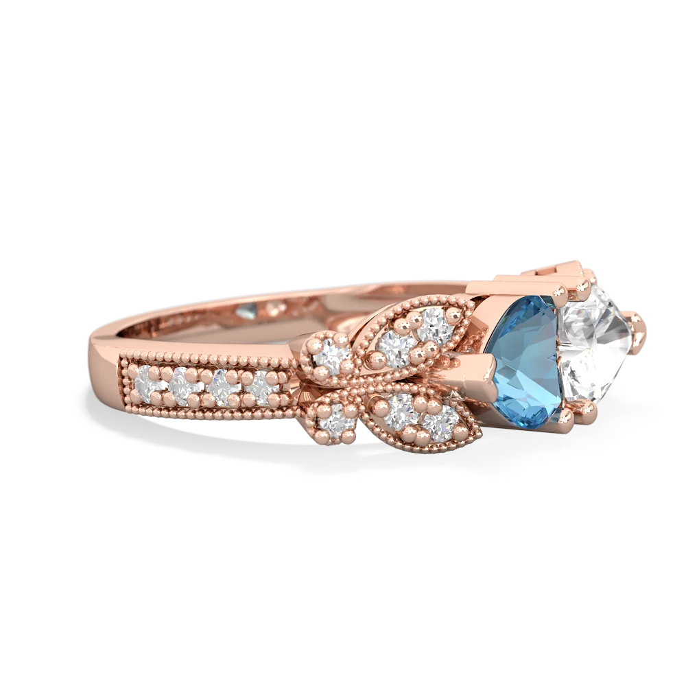 Blue Topaz Diamond Butterflies 14K Rose Gold ring R5601