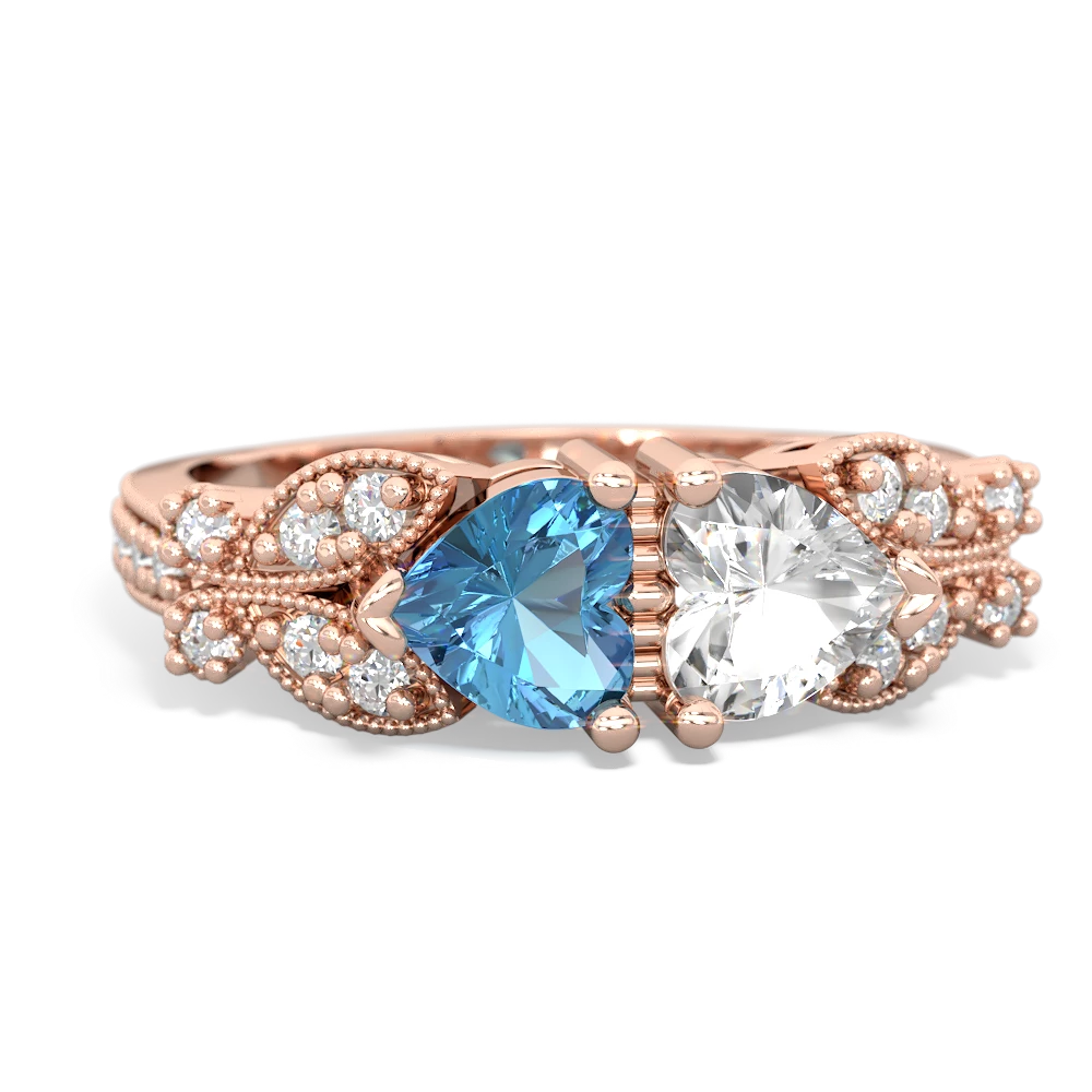 Blue Topaz Diamond Butterflies 14K Rose Gold ring R5601