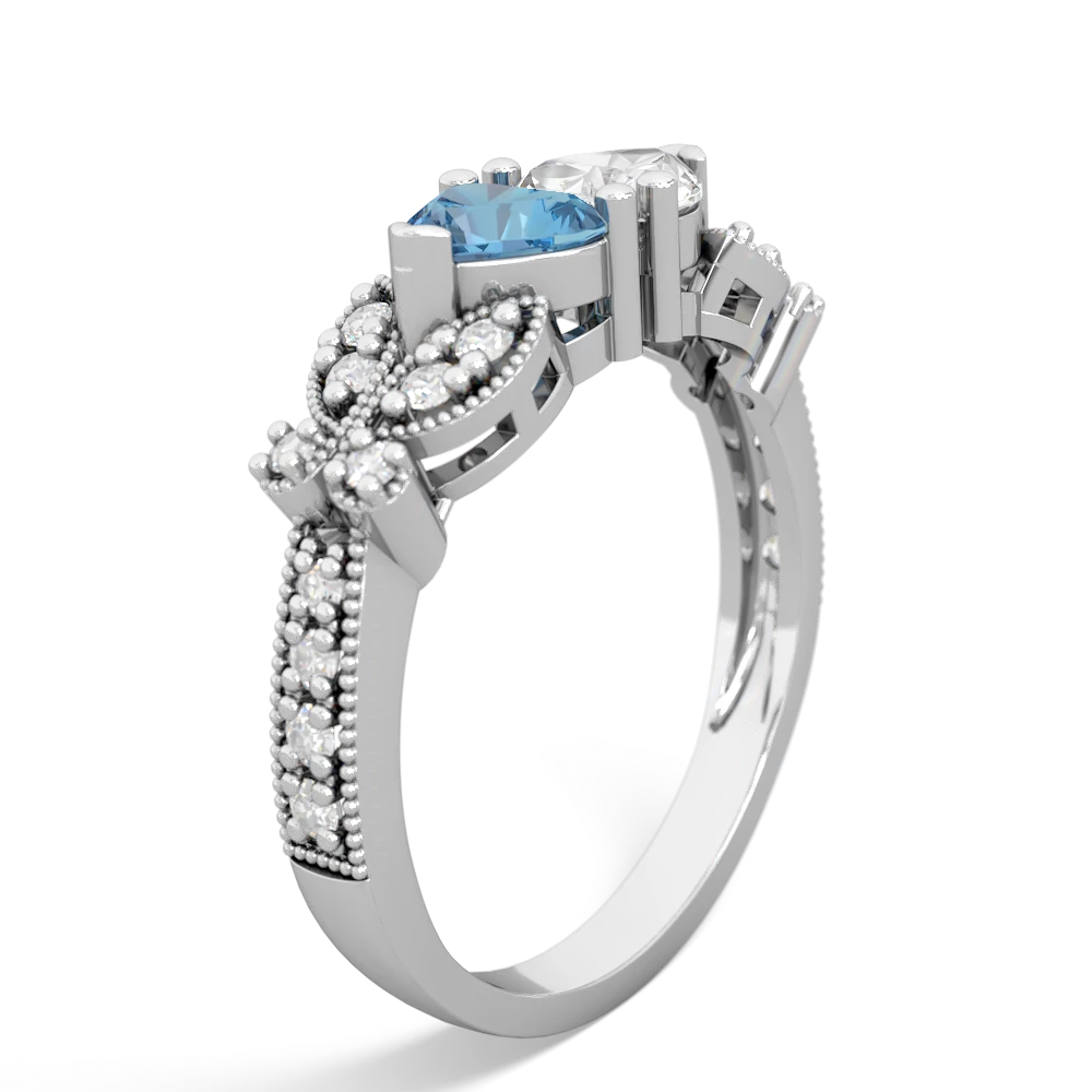 Blue Topaz Diamond Butterflies 14K White Gold ring R5601