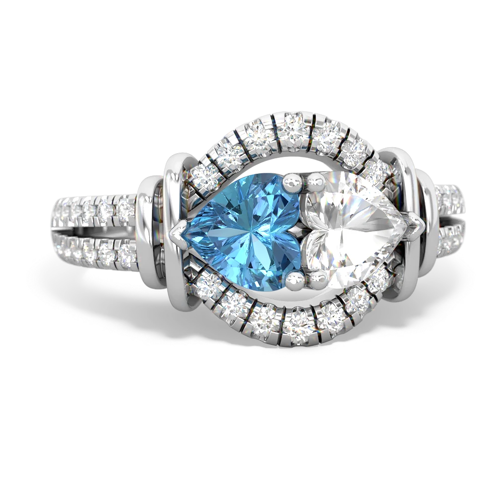 Blue Topaz Art-Deco Keepsake 14K White Gold ring R5630