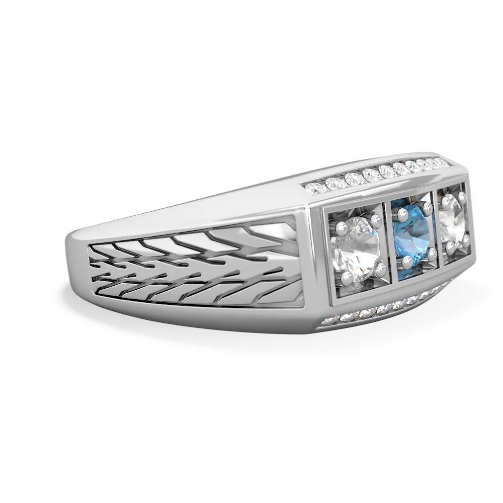 Blue Topaz Three Stone Tire Tread Men's 14K White Gold ring R0520