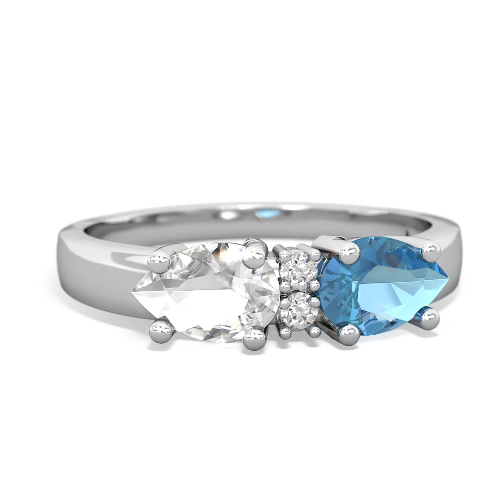 Blue Topaz Pear Bowtie 14K White Gold ring R0865
