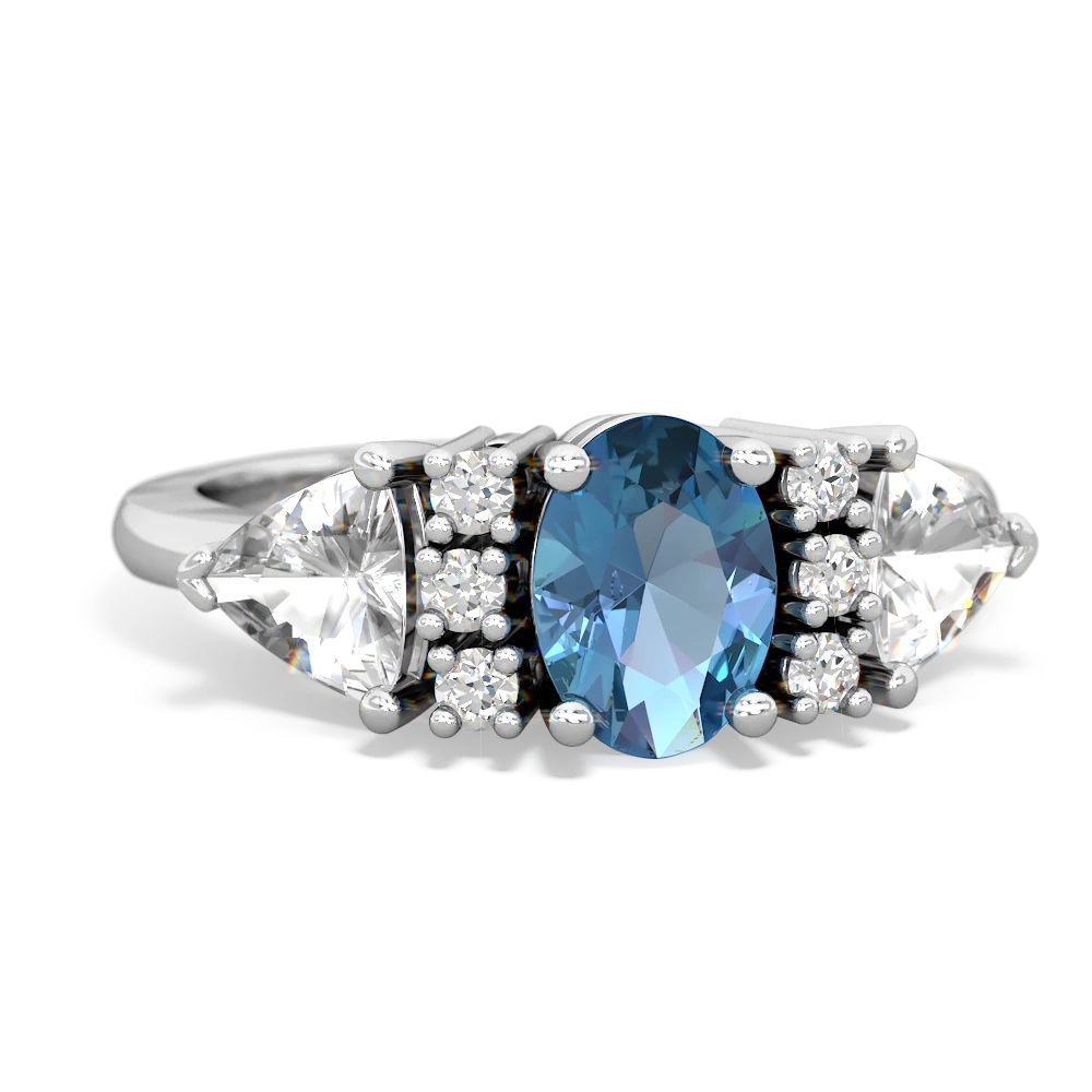 Blue Topaz Antique Style Three Stone 14K White Gold ring R2186