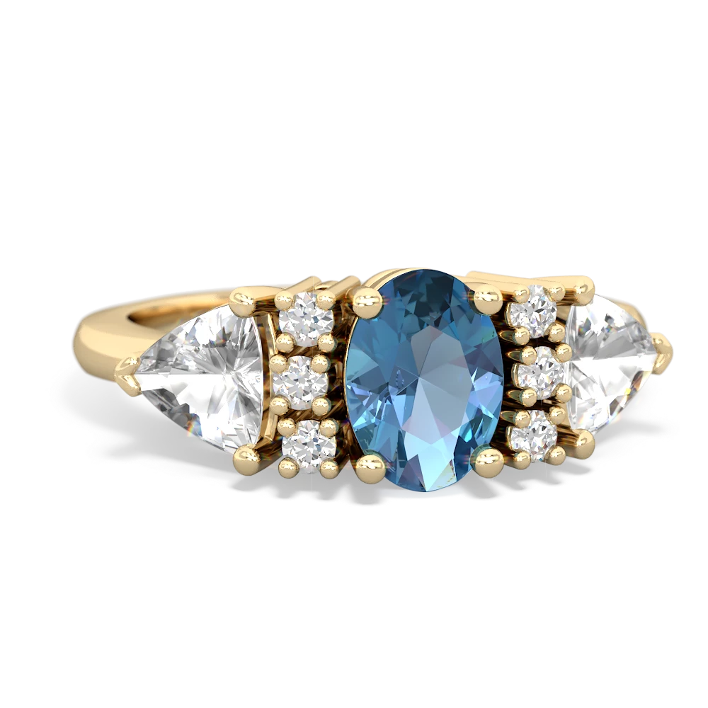 Blue Topaz Antique Style Three Stone 14K Yellow Gold ring R2186