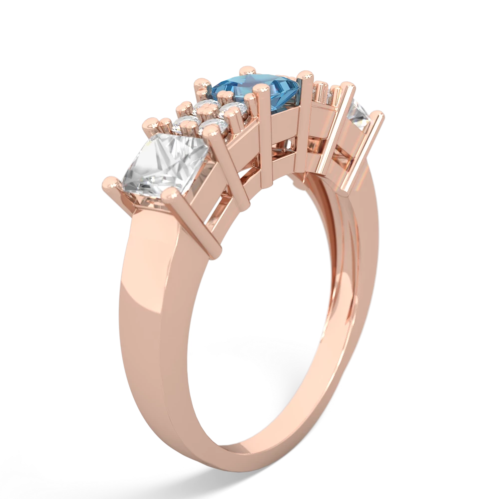 Blue Topaz Three Stone Diamond Cluster 14K Rose Gold ring R2592