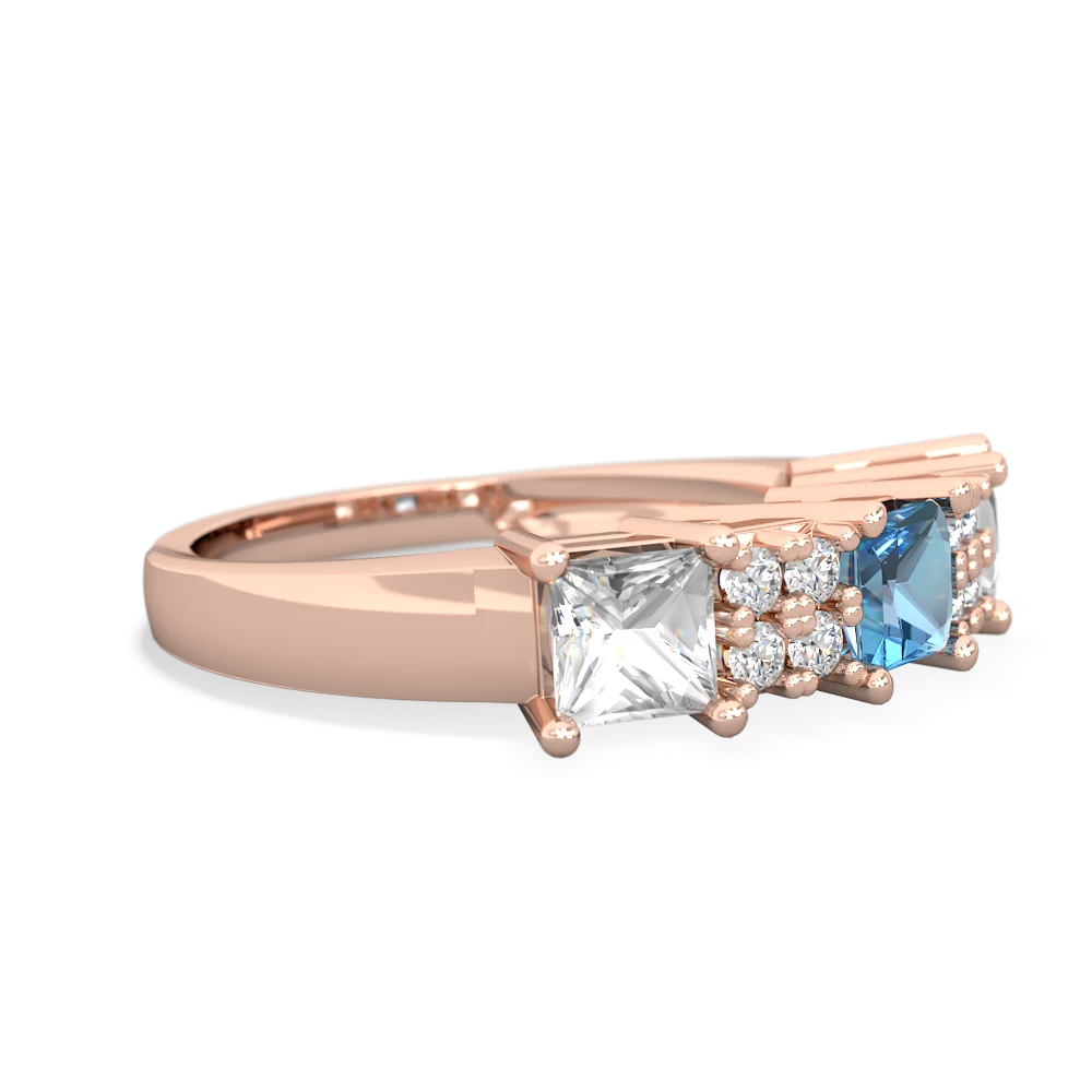 Blue Topaz Three Stone Diamond Cluster 14K Rose Gold ring R2592