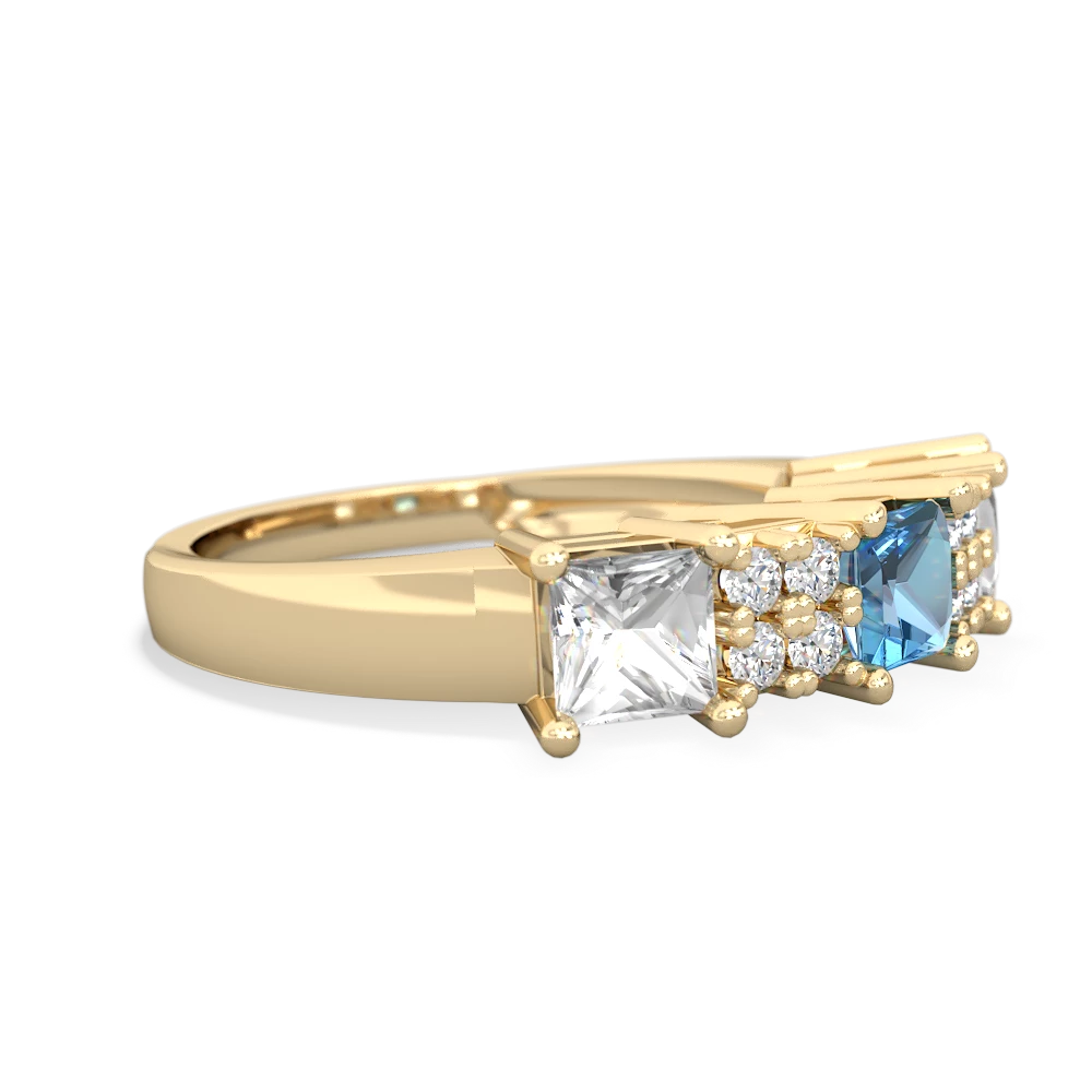 Blue Topaz Three Stone Diamond Cluster 14K Yellow Gold ring R2592