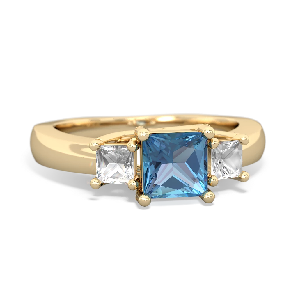 Blue Topaz Three Stone Trellis 14K Yellow Gold ring R4015