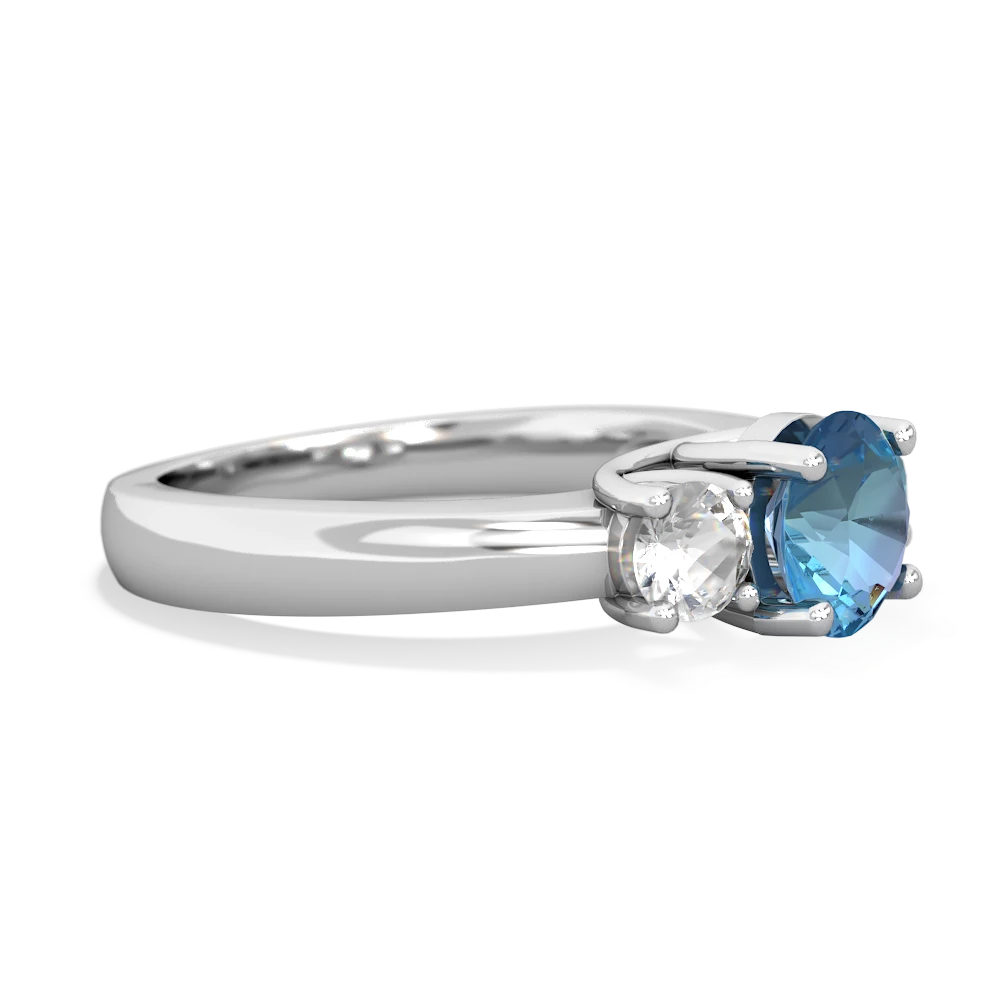 Blue Topaz Three Stone Round Trellis 14K White Gold ring R4018