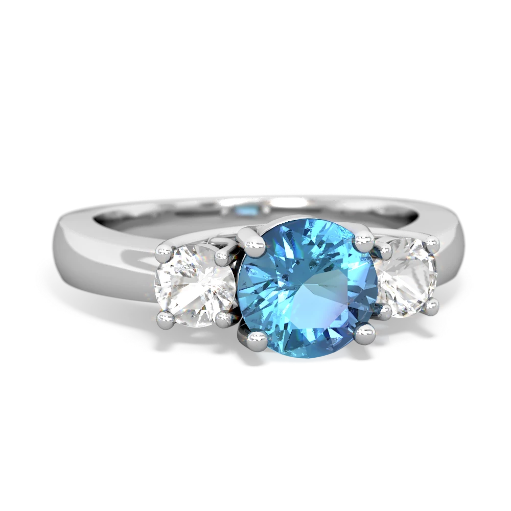 Blue Topaz Three Stone Round Trellis 14K White Gold ring R4018