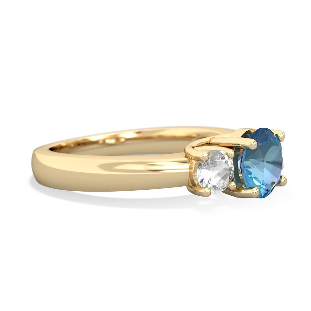 Blue Topaz Three Stone Round Trellis 14K Yellow Gold ring R4018