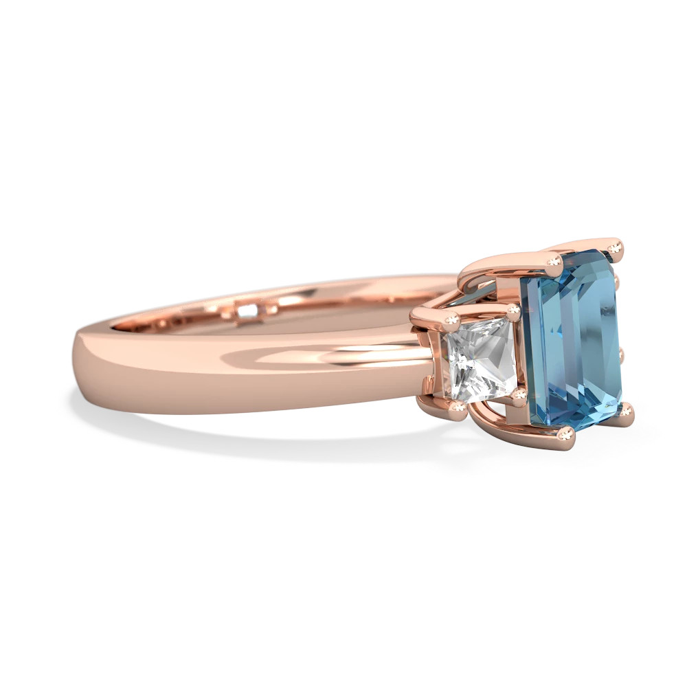 Blue Topaz Three Stone Emerald-Cut Trellis 14K Rose Gold ring R4021