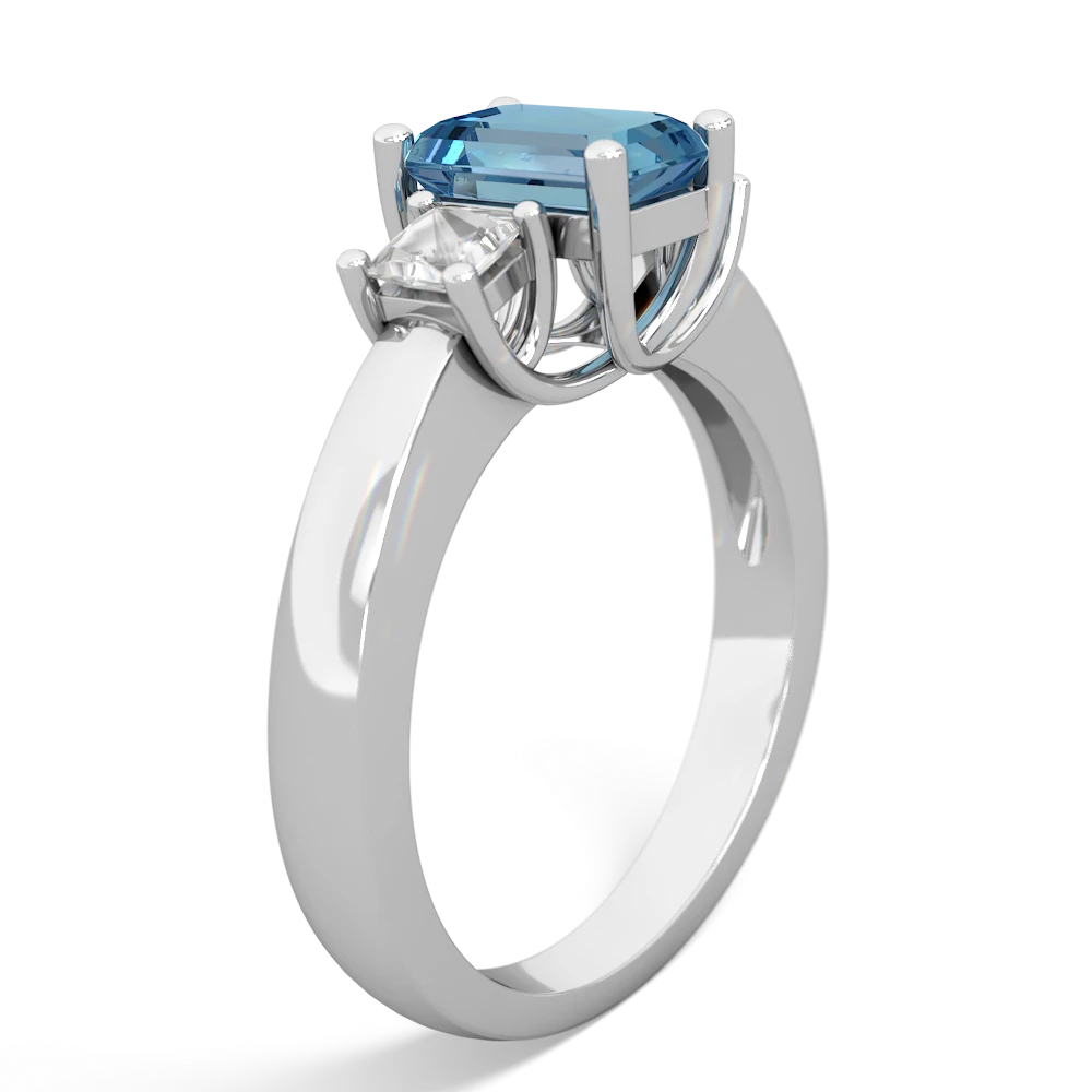 Blue Topaz Three Stone Emerald-Cut Trellis 14K White Gold ring R4021