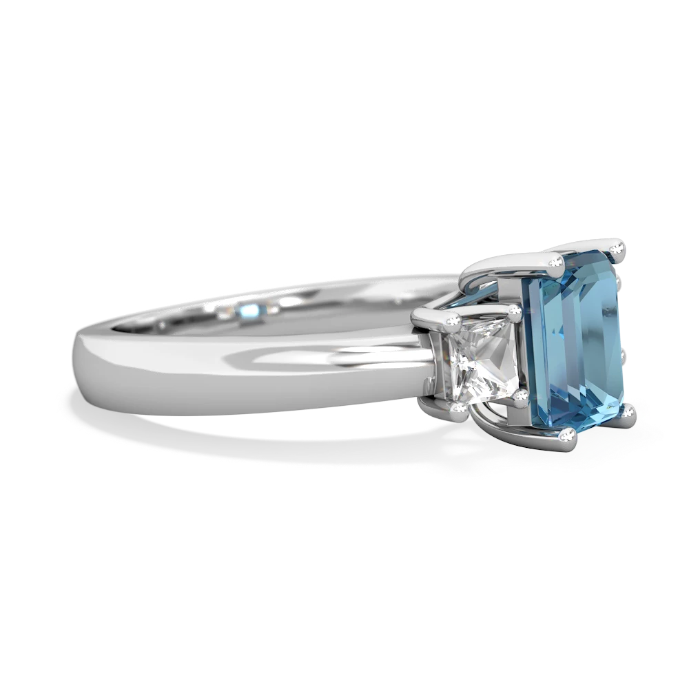 Blue Topaz Three Stone Emerald-Cut Trellis 14K White Gold ring R4021