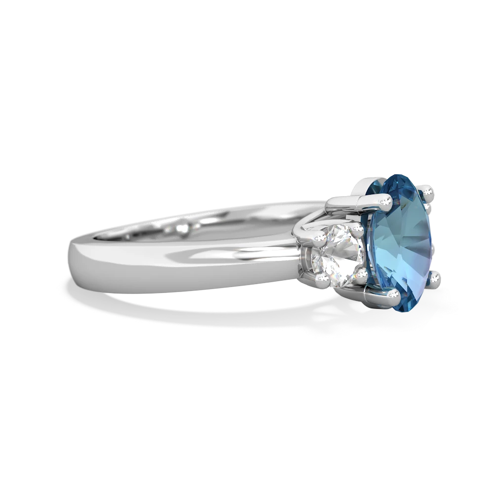 Blue Topaz Three Stone Oval Trellis 14K White Gold ring R4024