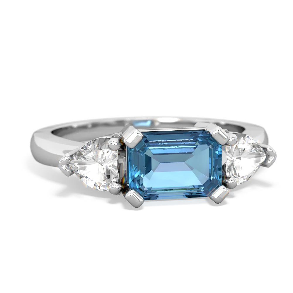 Blue Topaz Three Stone 14K White Gold ring R5235