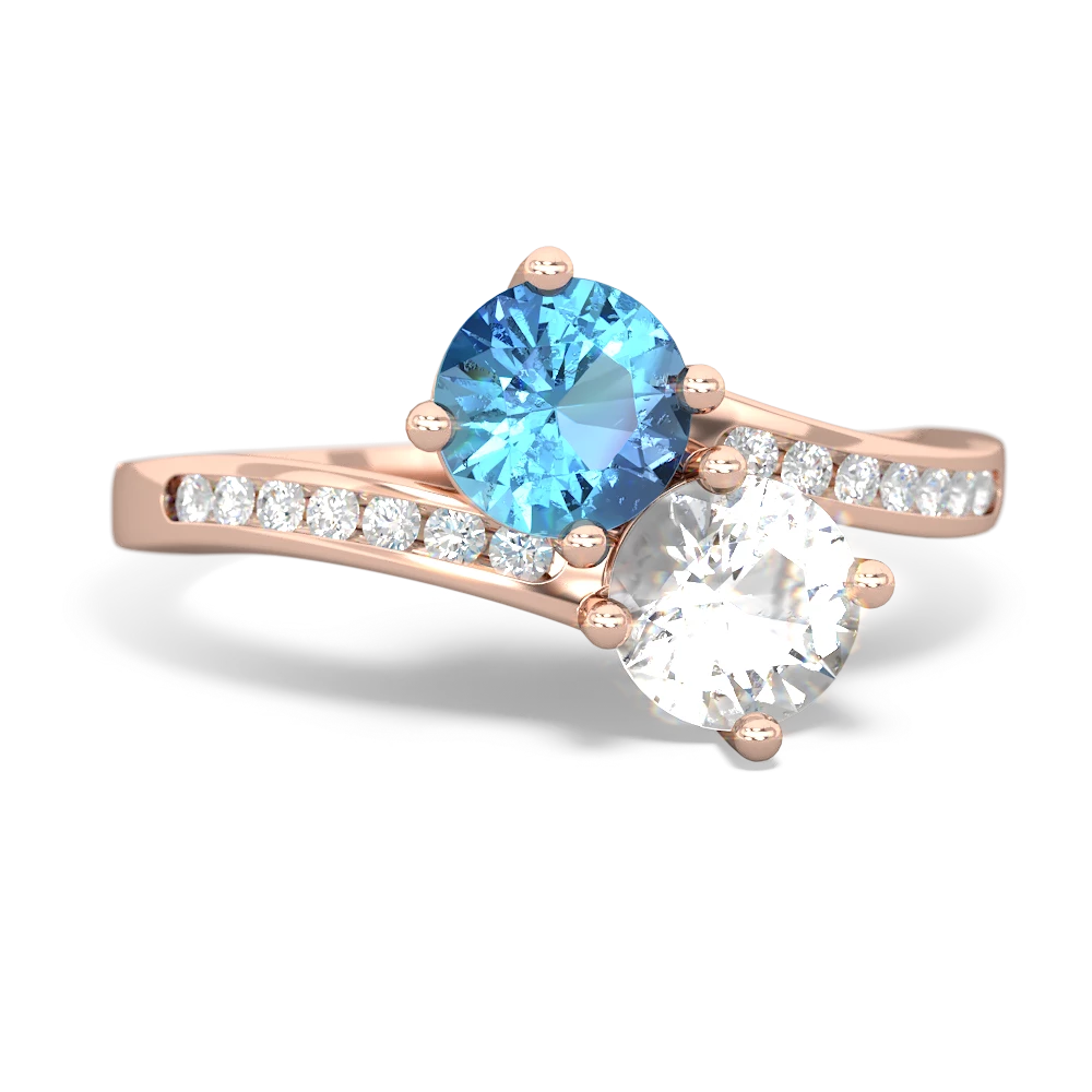 Blue Topaz Channel Set Two Stone 14K Rose Gold ring R5303