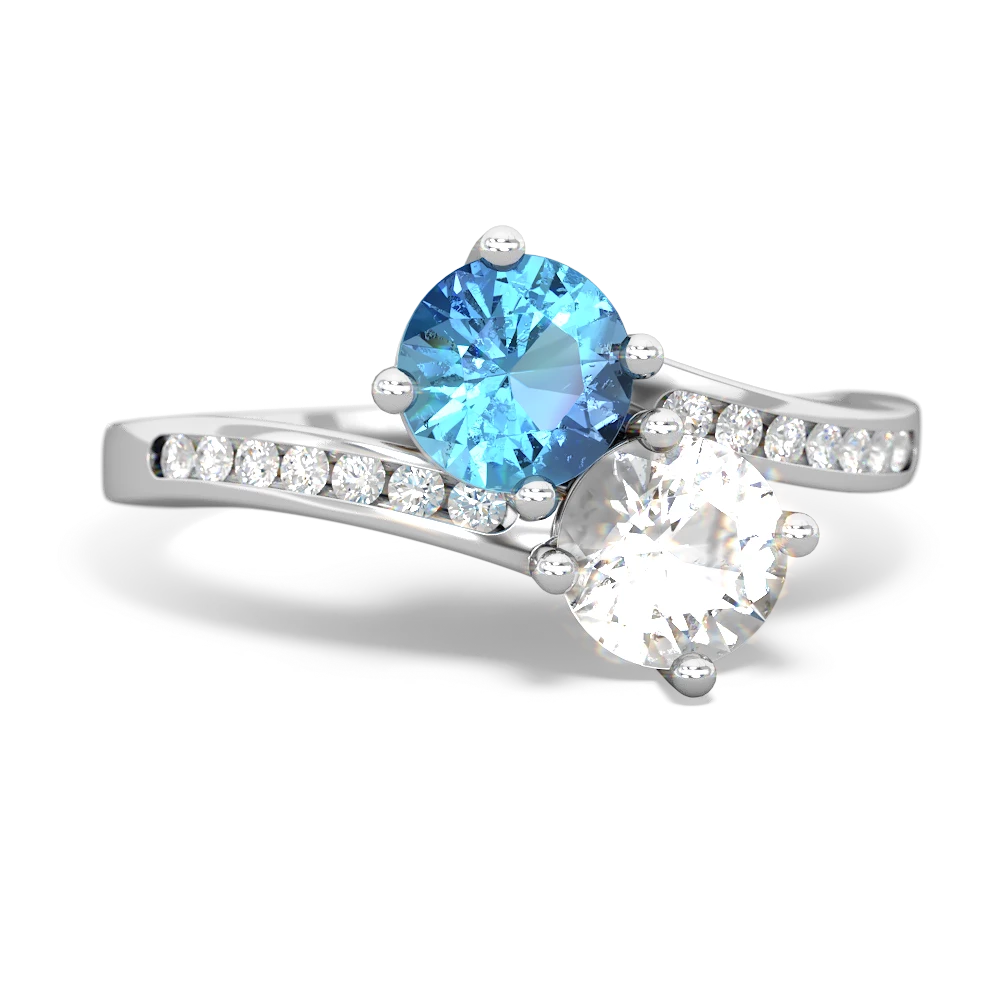 Blue Topaz Channel Set Two Stone 14K White Gold ring R5303