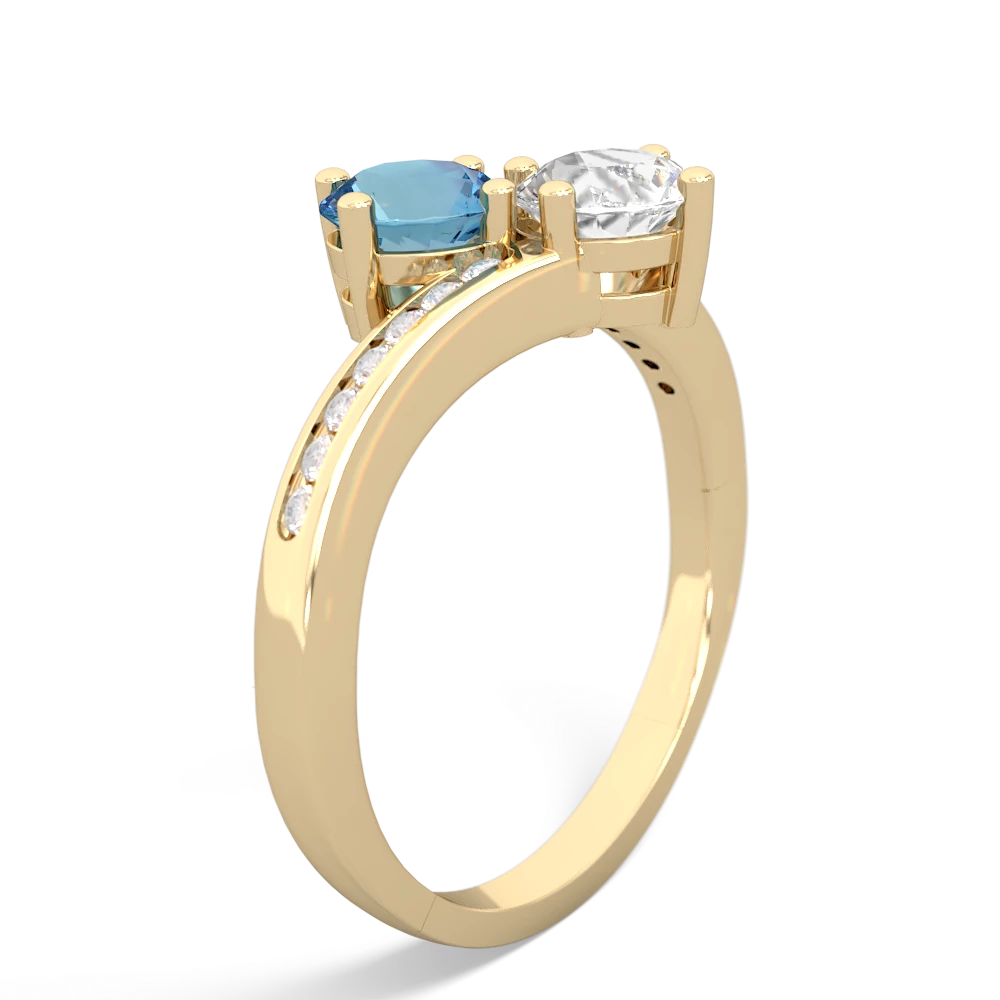 Blue Topaz Channel Set Two Stone 14K Yellow Gold ring R5303