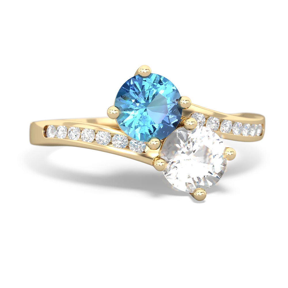 Blue Topaz Channel Set Two Stone 14K Yellow Gold ring R5303