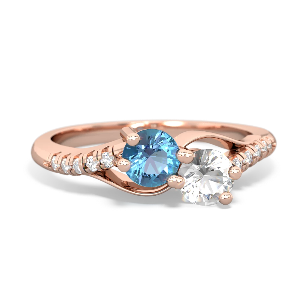 Blue Topaz Infinity Pave Two Stone 14K Rose Gold ring R5285