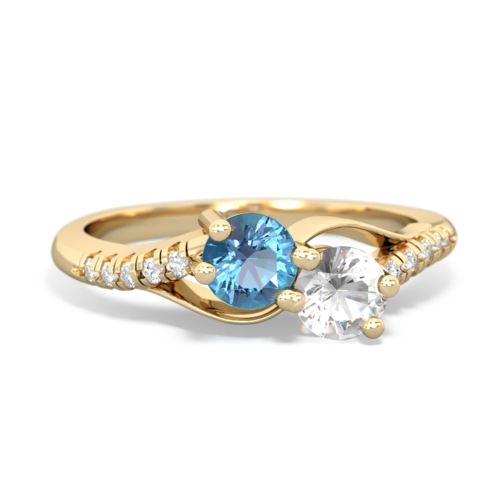 Blue Topaz Infinity Pave Two Stone 14K Yellow Gold ring R5285