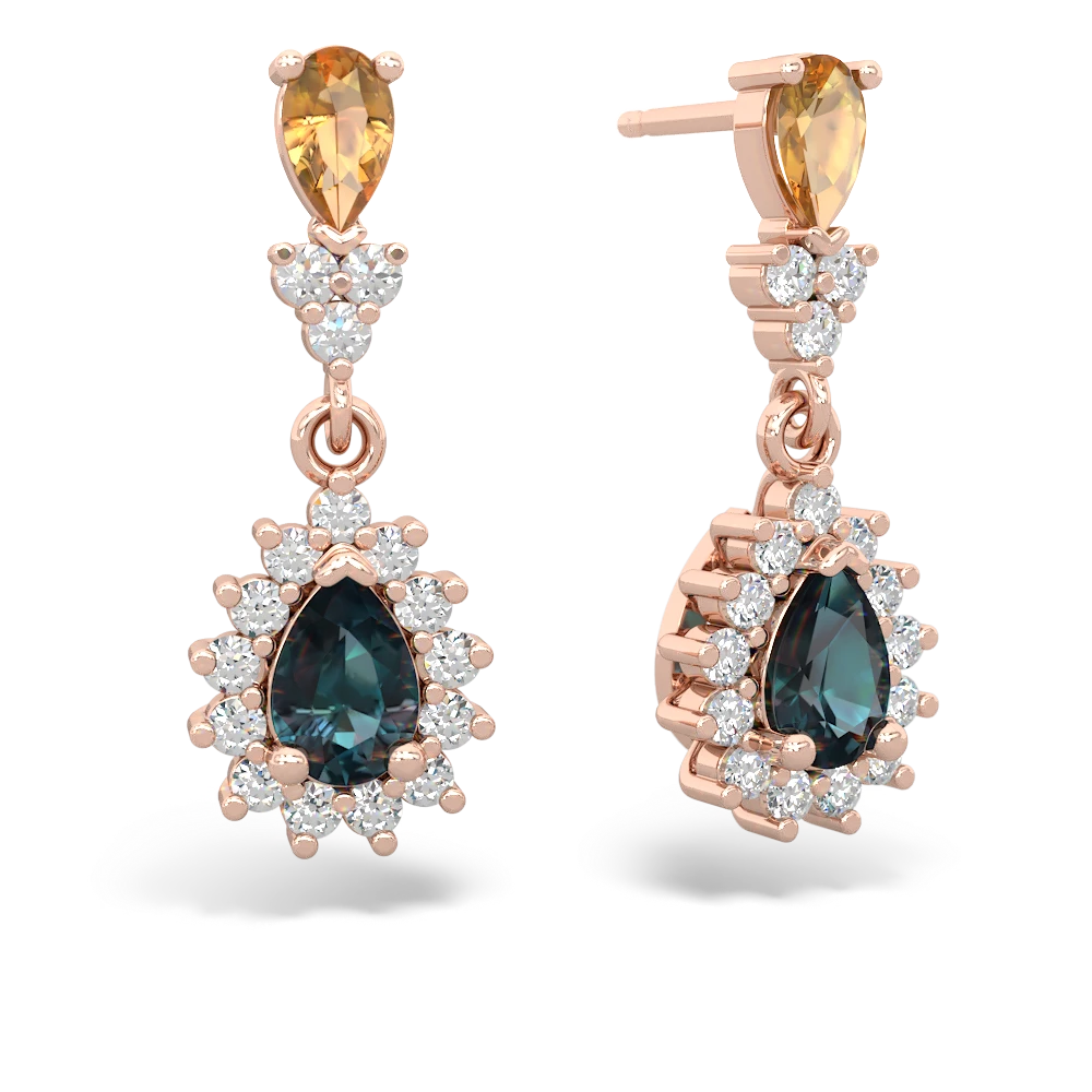 Citrine Halo Pear Dangle 14K Rose Gold earrings E1882