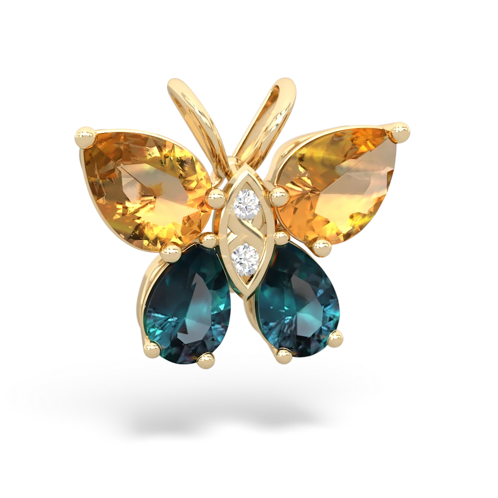 Citrine Butterfly 14K Yellow Gold pendant P2215