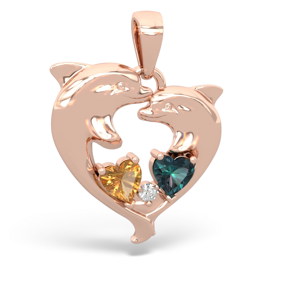 Citrine Dolphin Heart 14K Rose Gold pendant P5820