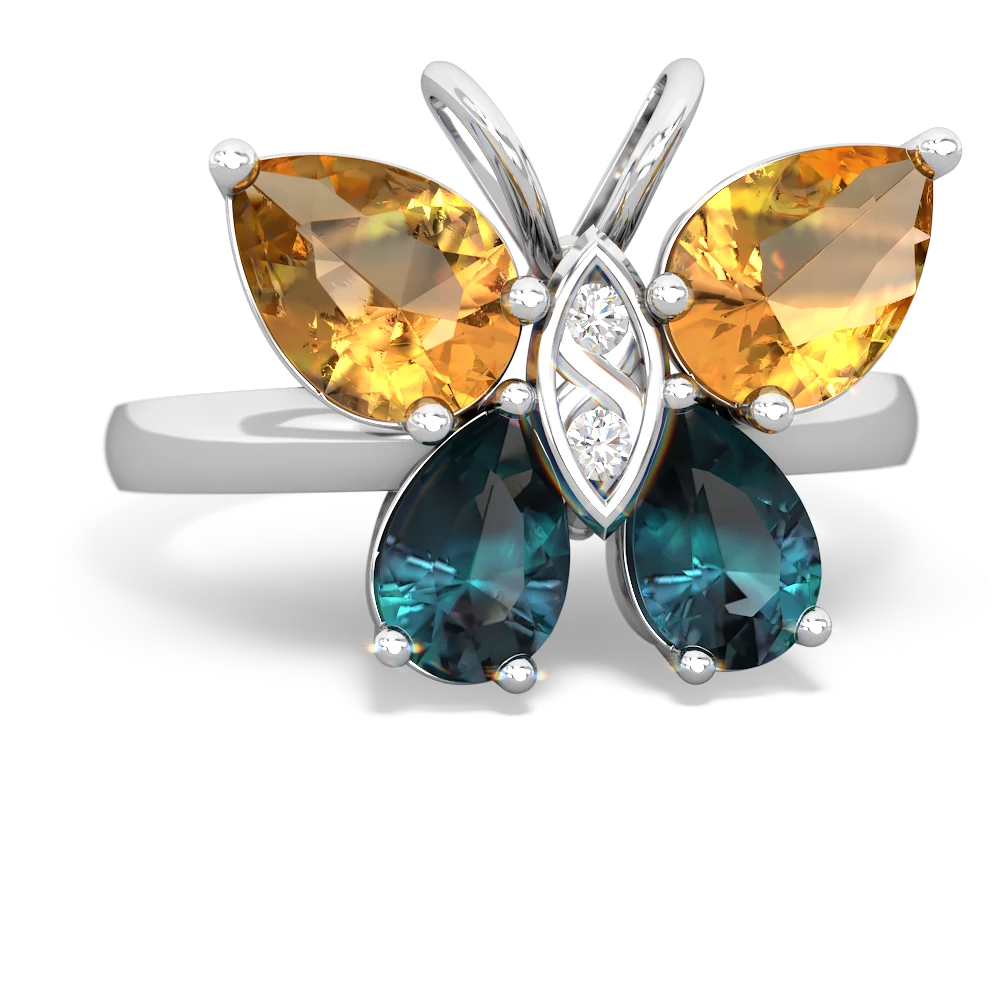 Citrine Butterfly 14K White Gold ring R2215