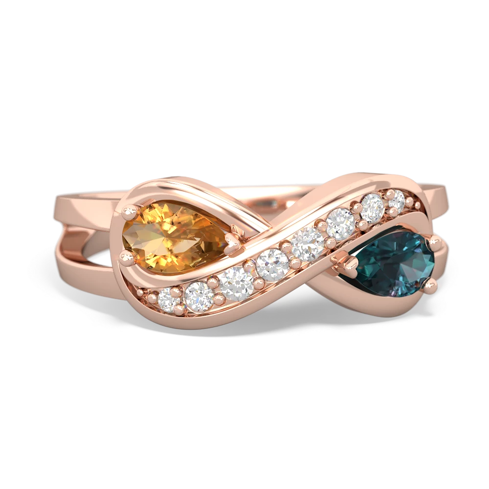 Citrine Diamond Infinity 14K Rose Gold ring R5390