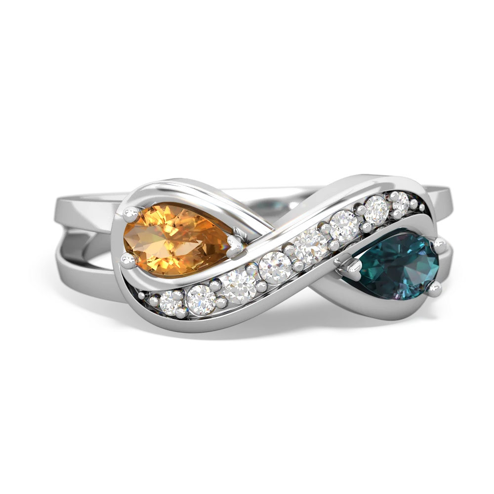 Citrine Diamond Infinity 14K White Gold ring R5390