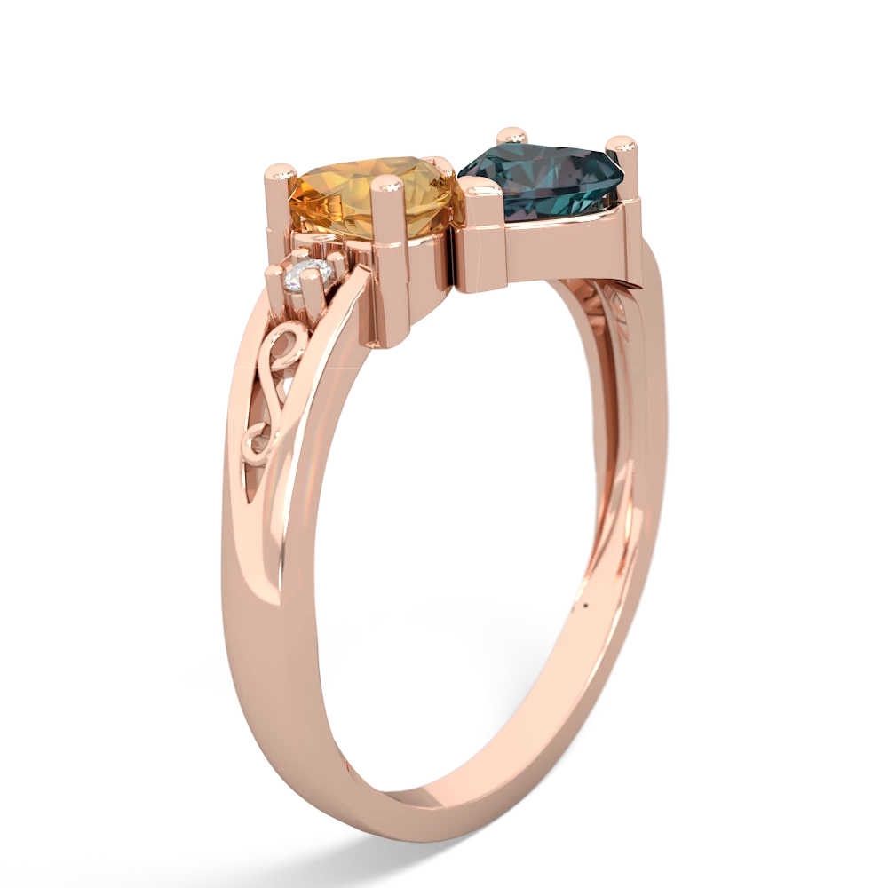 Citrine Snuggling Hearts 14K Rose Gold ring R2178