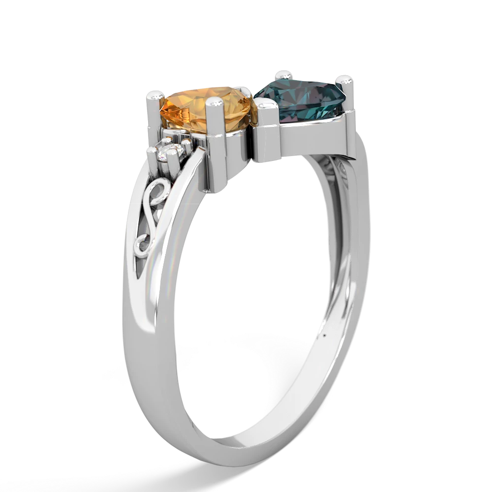 Citrine Snuggling Hearts 14K White Gold ring R2178