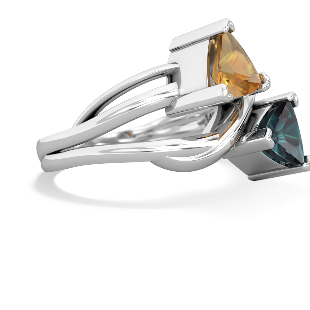 Citrine Split Band Swirl 14K White Gold ring R2341