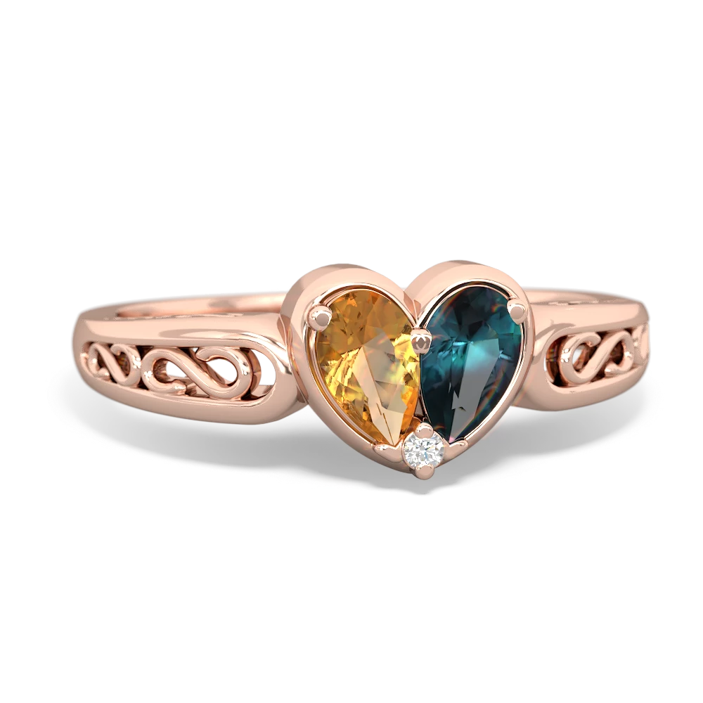 Citrine Filligree 'One Heart' 14K Rose Gold ring R5070