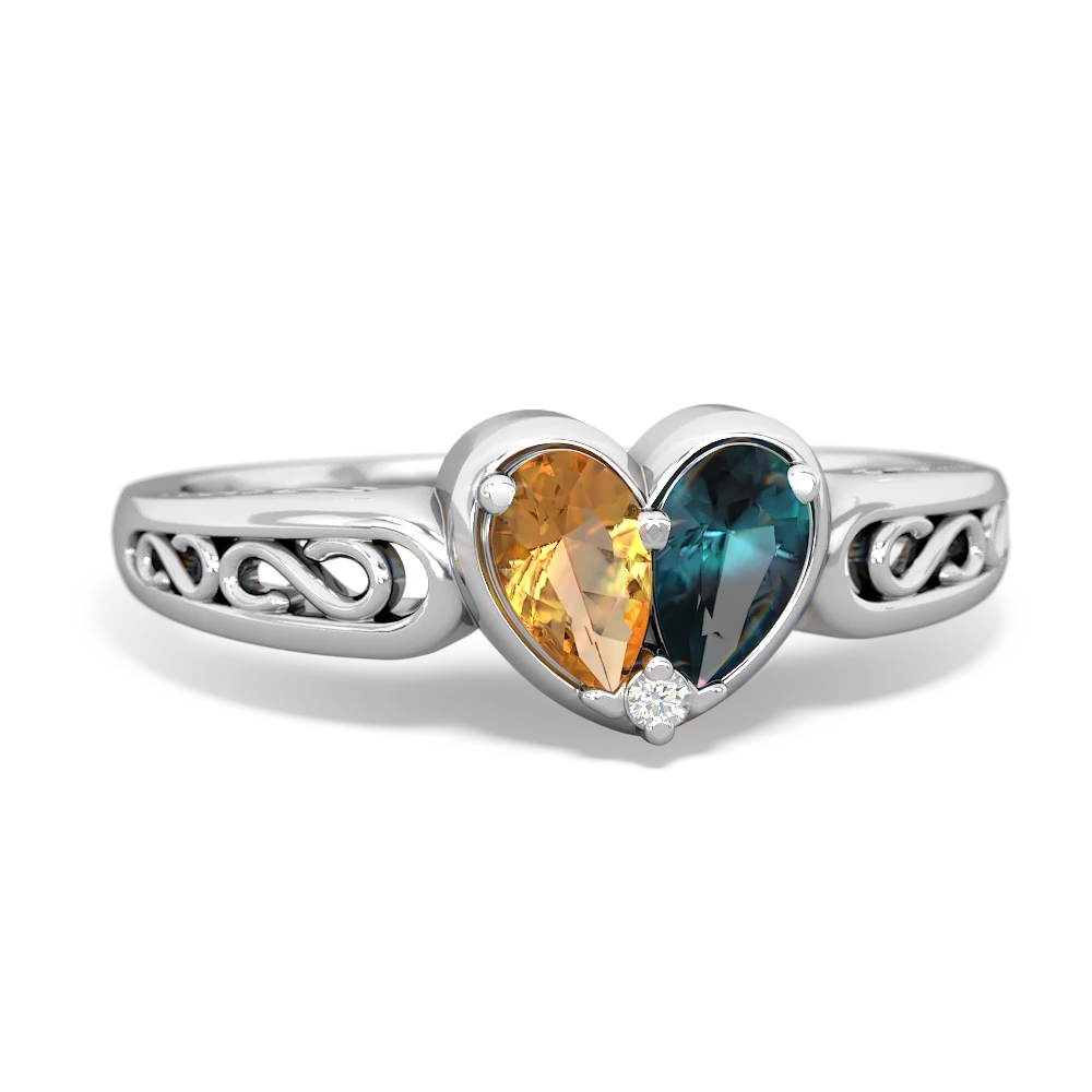 Citrine Filligree 'One Heart' 14K White Gold ring R5070