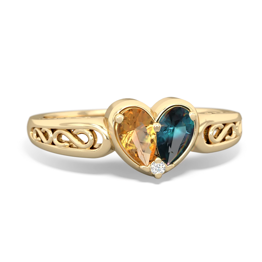 Citrine Filligree 'One Heart' 14K Yellow Gold ring R5070