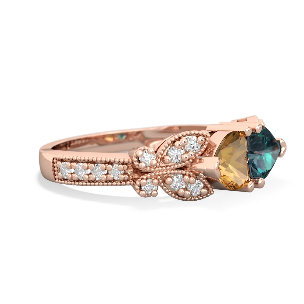 Citrine Diamond Butterflies 14K Rose Gold ring R5601