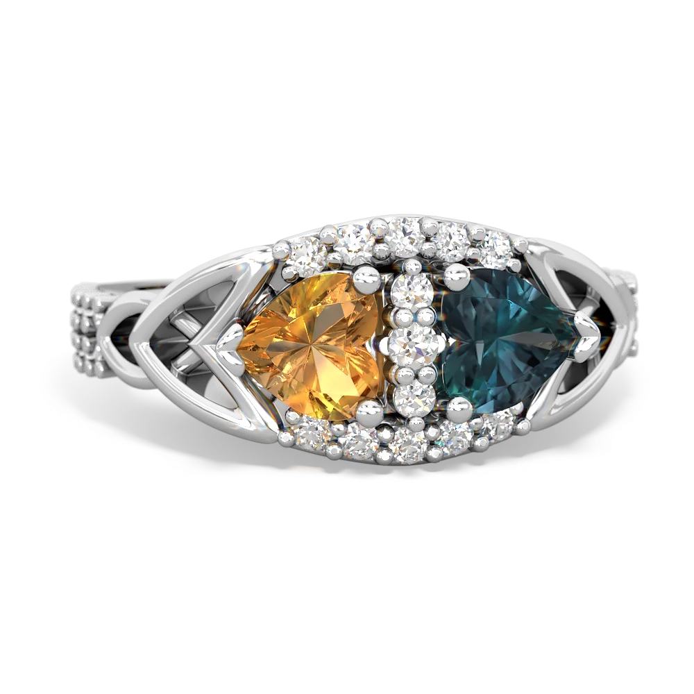 Citrine Sparkling Celtic Knot 14K White Gold ring R2645