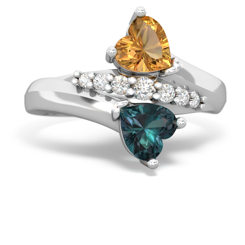 Citrine Heart To Heart 14K White Gold ring R2064