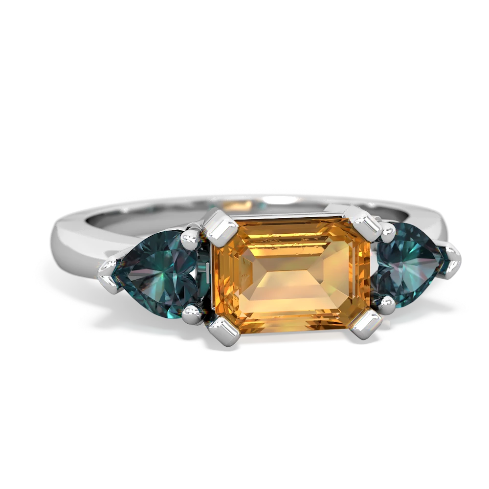 Citrine Three Stone 14K White Gold ring R5235